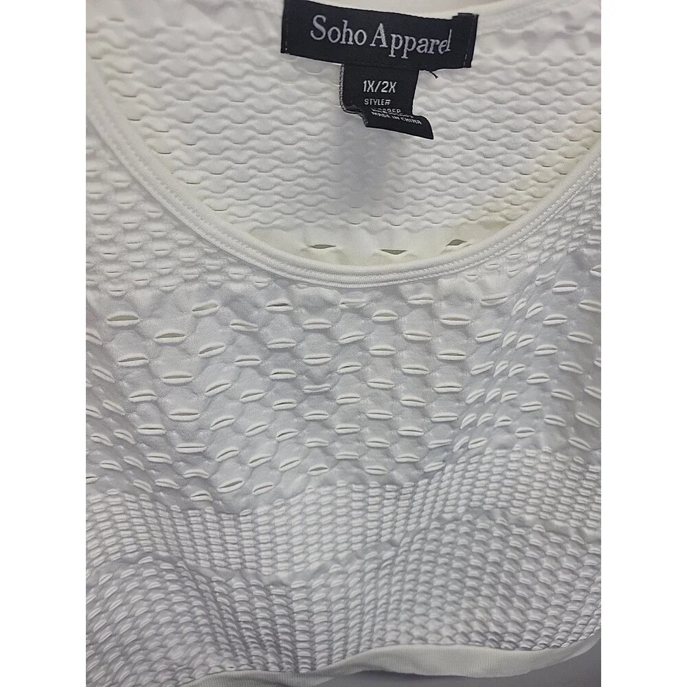 Soho Apparel White Textured‎ Cropped Top Shirt 1x/2x